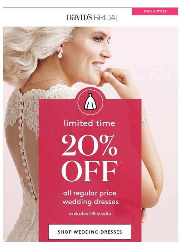 Can you believe it? 20% off your wedding dress
