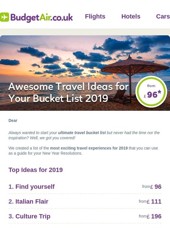 Your Bucket List Adventures 2019