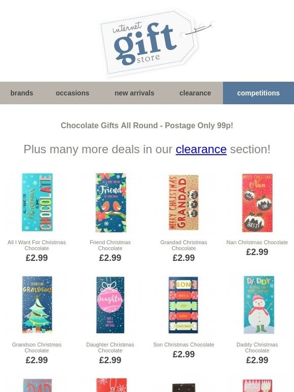 Chocolate Gifts All Round - Postage Only 99p!