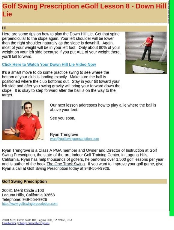 Golf Swing Prescription eGolf Lesson 8 - Down Hill Lie