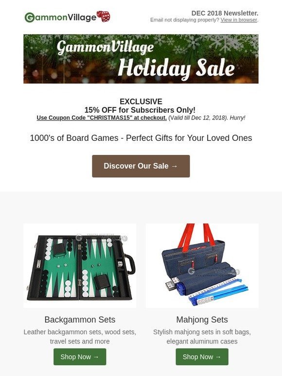 2018 Happy Holidays Sale - 15% Discount Exclusively for Our Subscribers