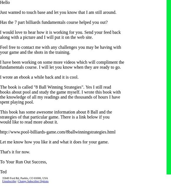 -Billiards Instruction, "8 Ball Secrets".