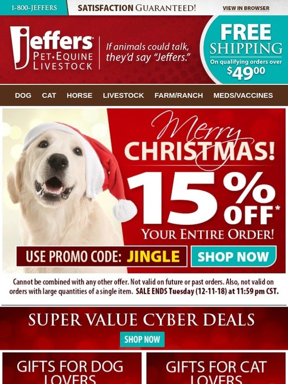 Jeffers Pet Save 15 Off Any Order! Now Through December 11th. Milled