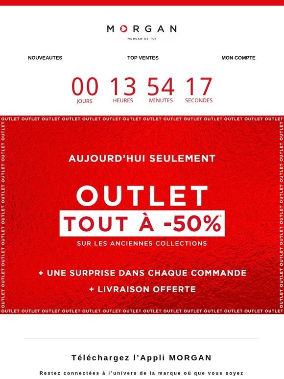 Outlet : TOUT à -50%, aujourd'hui seulement !