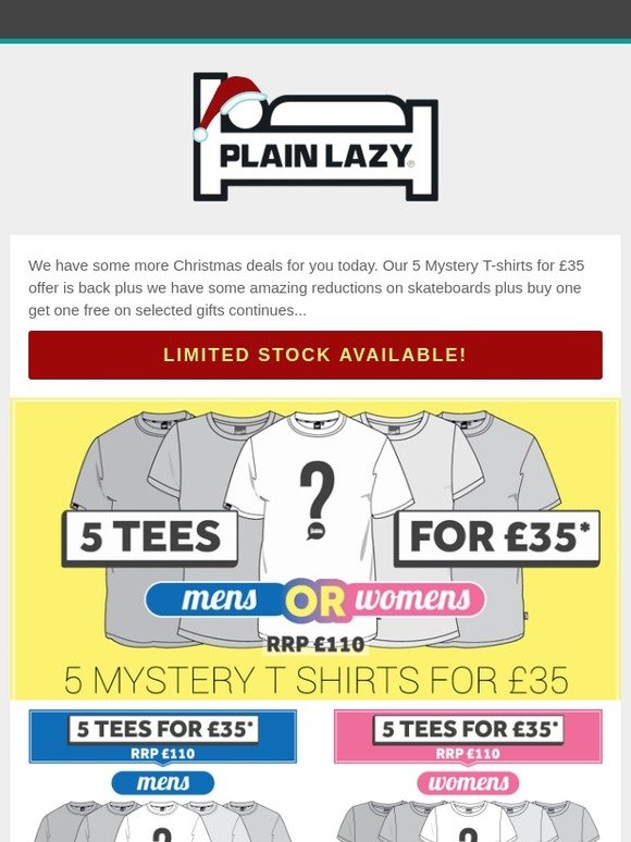 5 Mystery T Shirts for £35 and other Christmas Bargains!