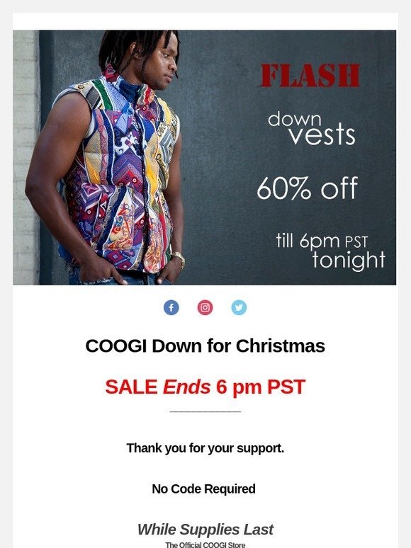 FINAL HOURS:  COOGI Down Vests 60% Off