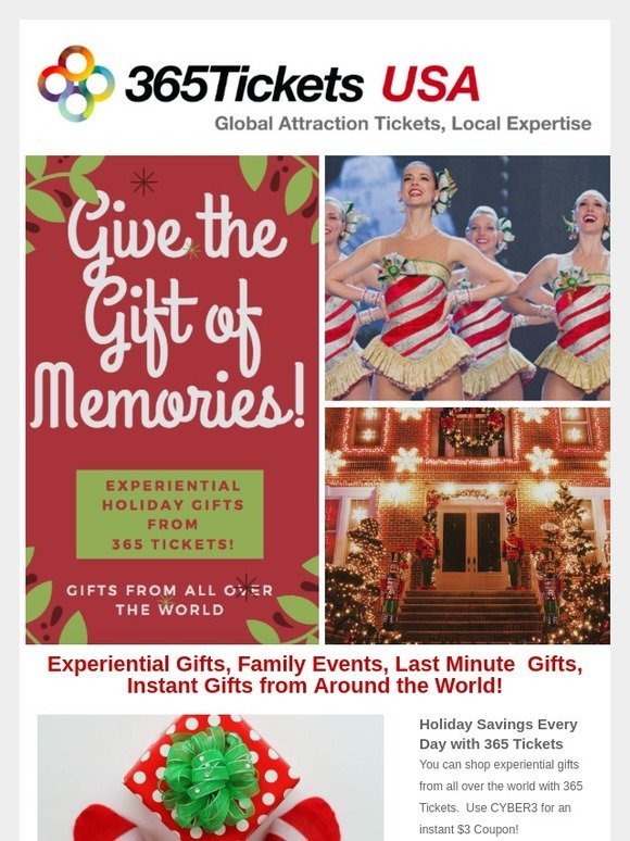 Give the Gift of Memories with Gifts from 365 Tickets!
