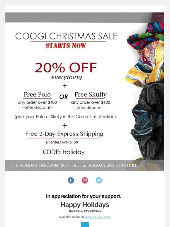 COOGI Christmas Saving Start Now - 20% Off everything and more...