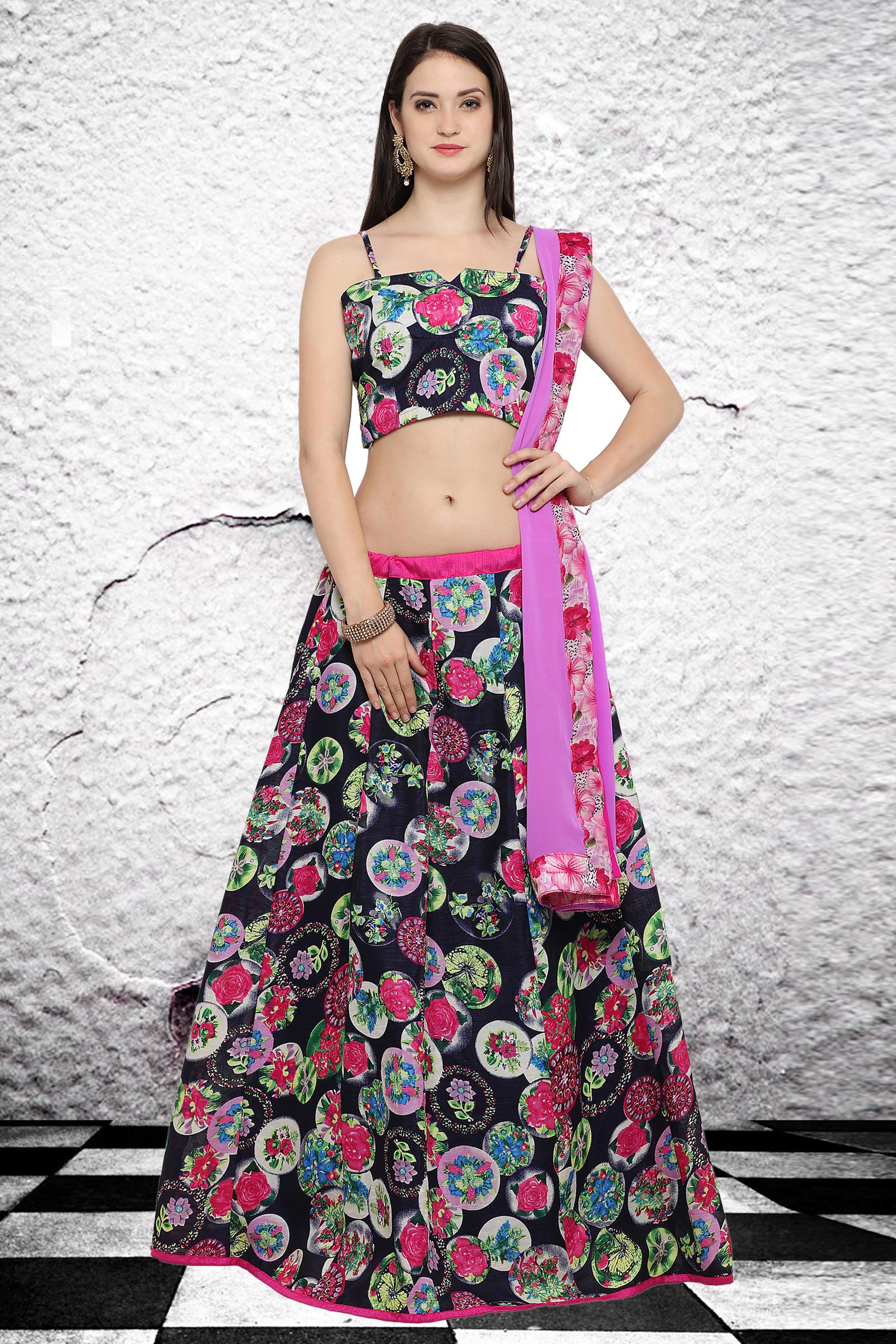 Art Silk Lehenga Choli In Multi Colour