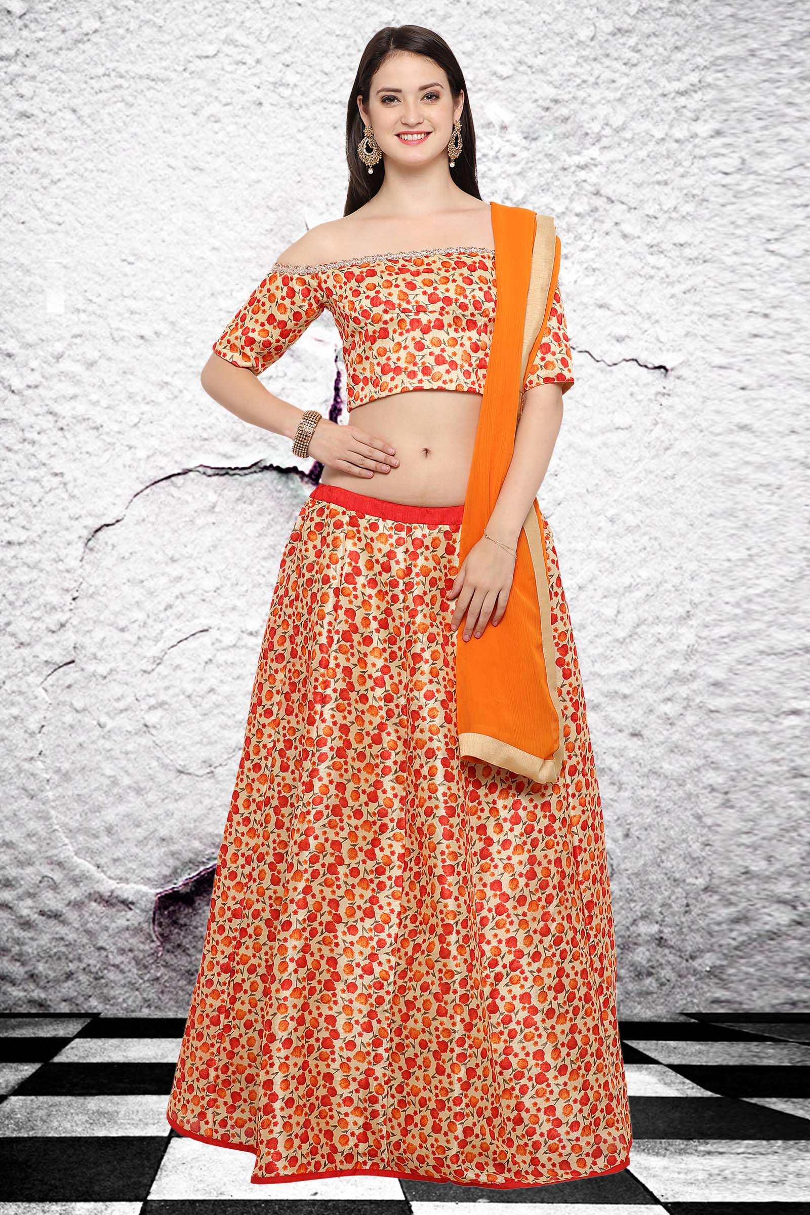 Art Silk Lehenga Choli In Orange Colour