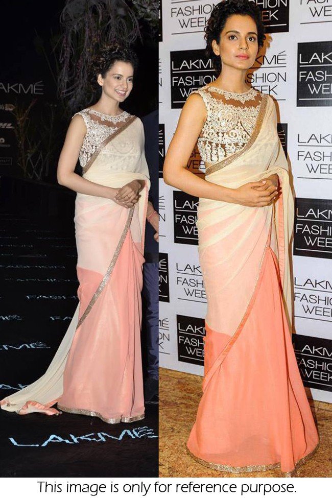 Bollywood Style Kangana Ranaut Georgette Saree In Cream and Pink Colour NC414