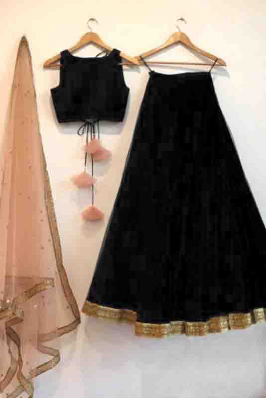 Taffeta Silk A Line Lehenga Choli In Black Colour