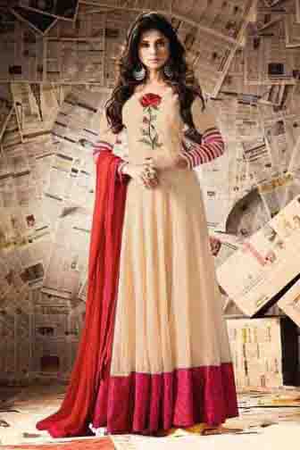 Jennifer Winget Georgette Anarkali Suit In Light Peach Colour