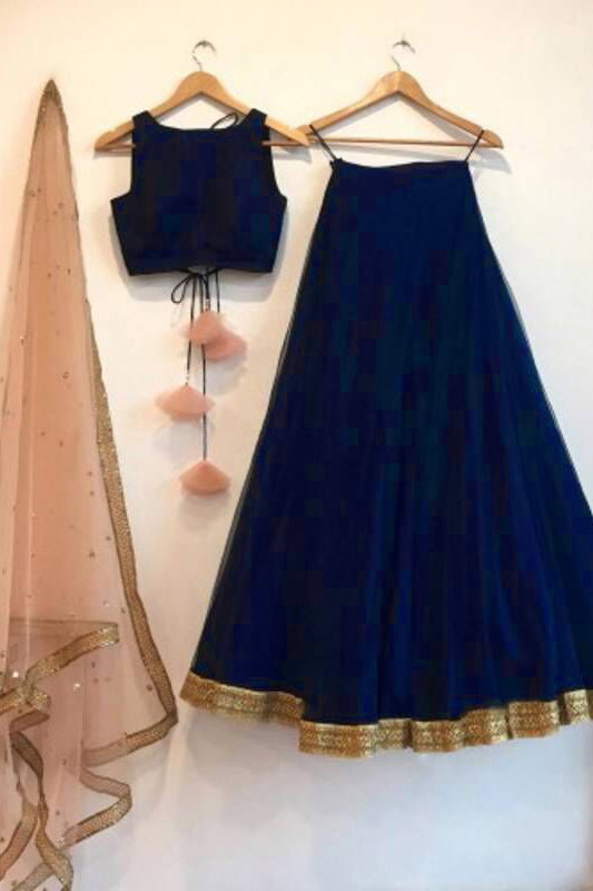 Taffeta Silk A Line Lehenga Choli In Blue Colour