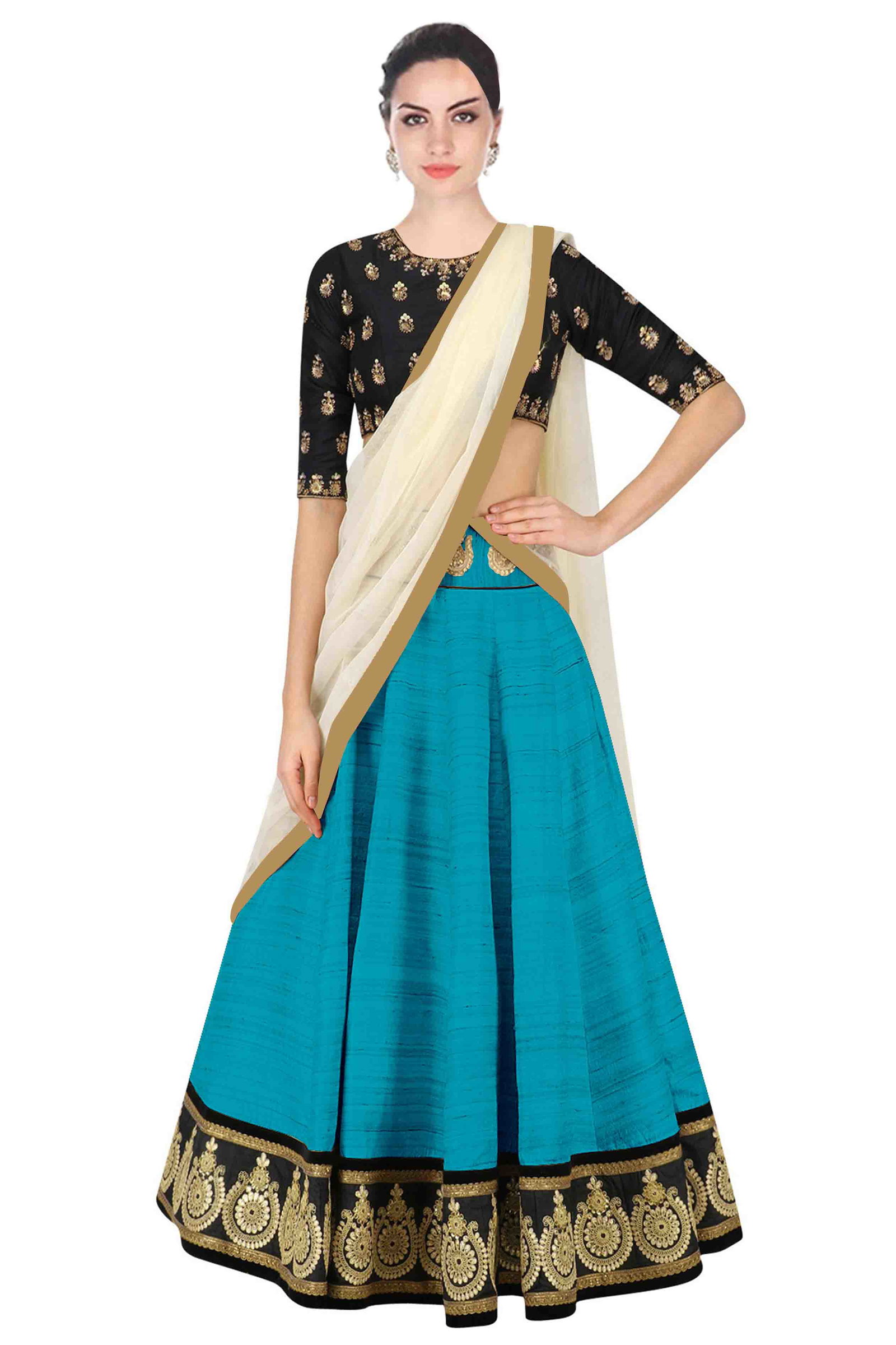 Banglori Silk Lehenga Choli In Sky Blue Colour