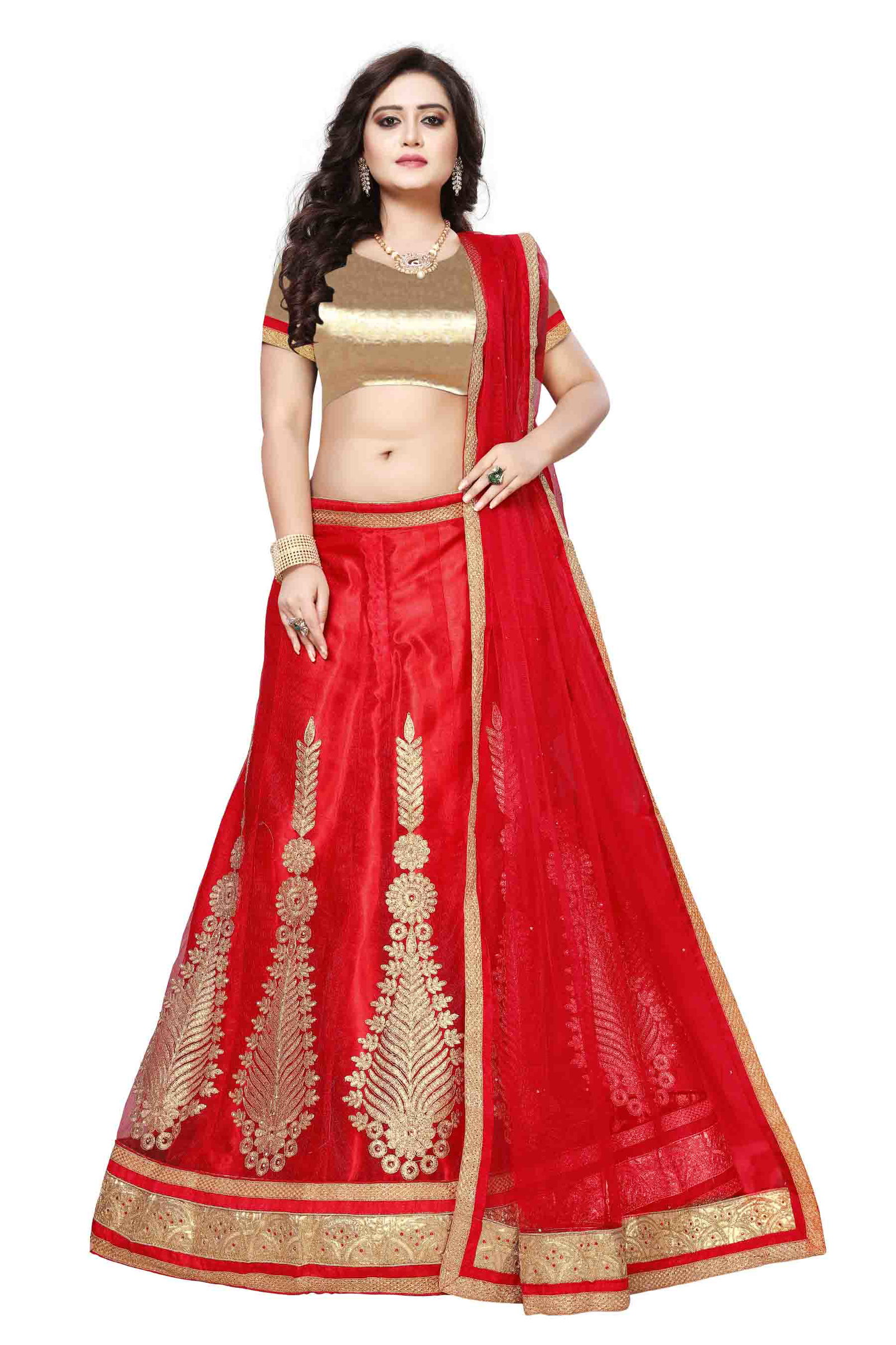 Net Lehenga Choli In Red Colour