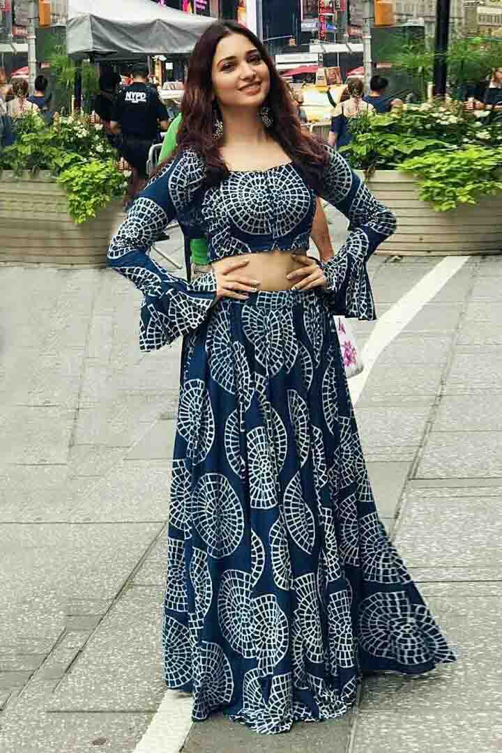 Tamannaah Bhatia Banglori Satin A Line Lehenga Choli In Blue Colour