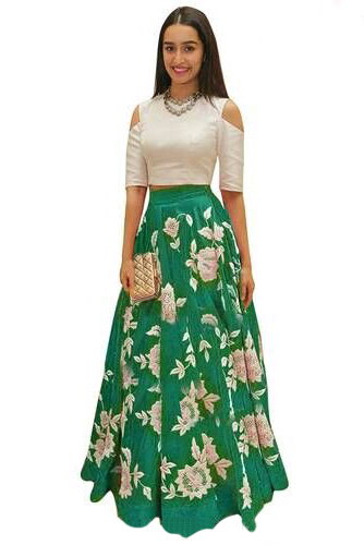 Banglori Silk Crop Top Lehenga Choli In Green Colour