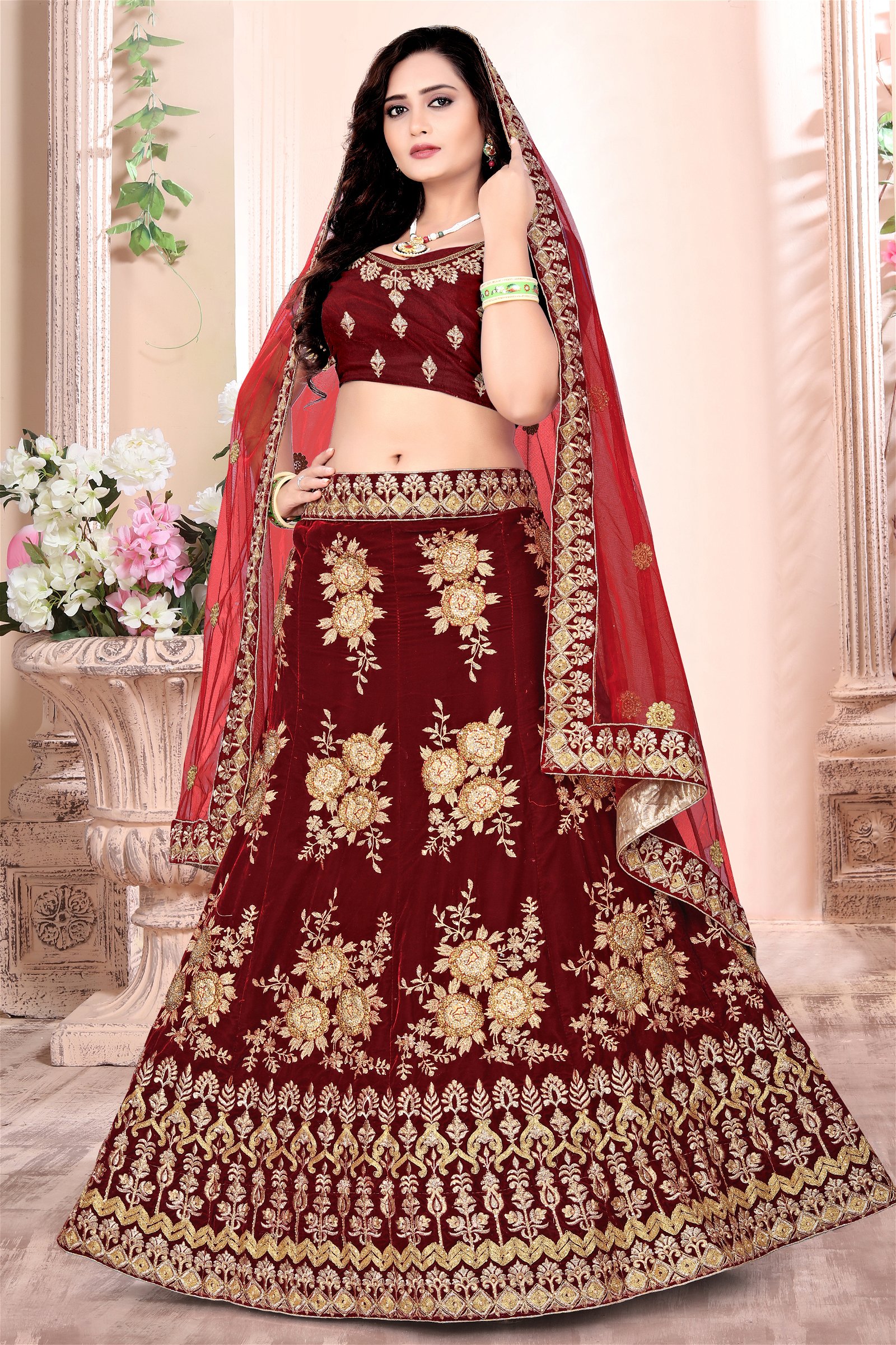 Pure Net Lehenga Choli With Heavy Thread Embroidery with Cut, Mirror and  Zarkan Work LD01353094 In Cream Colour