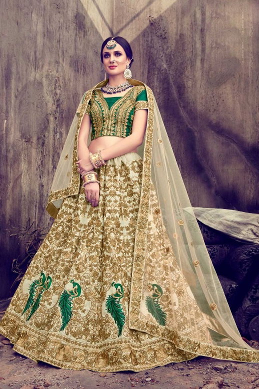 Silk A Line Lehenga Choli In Beige Colour