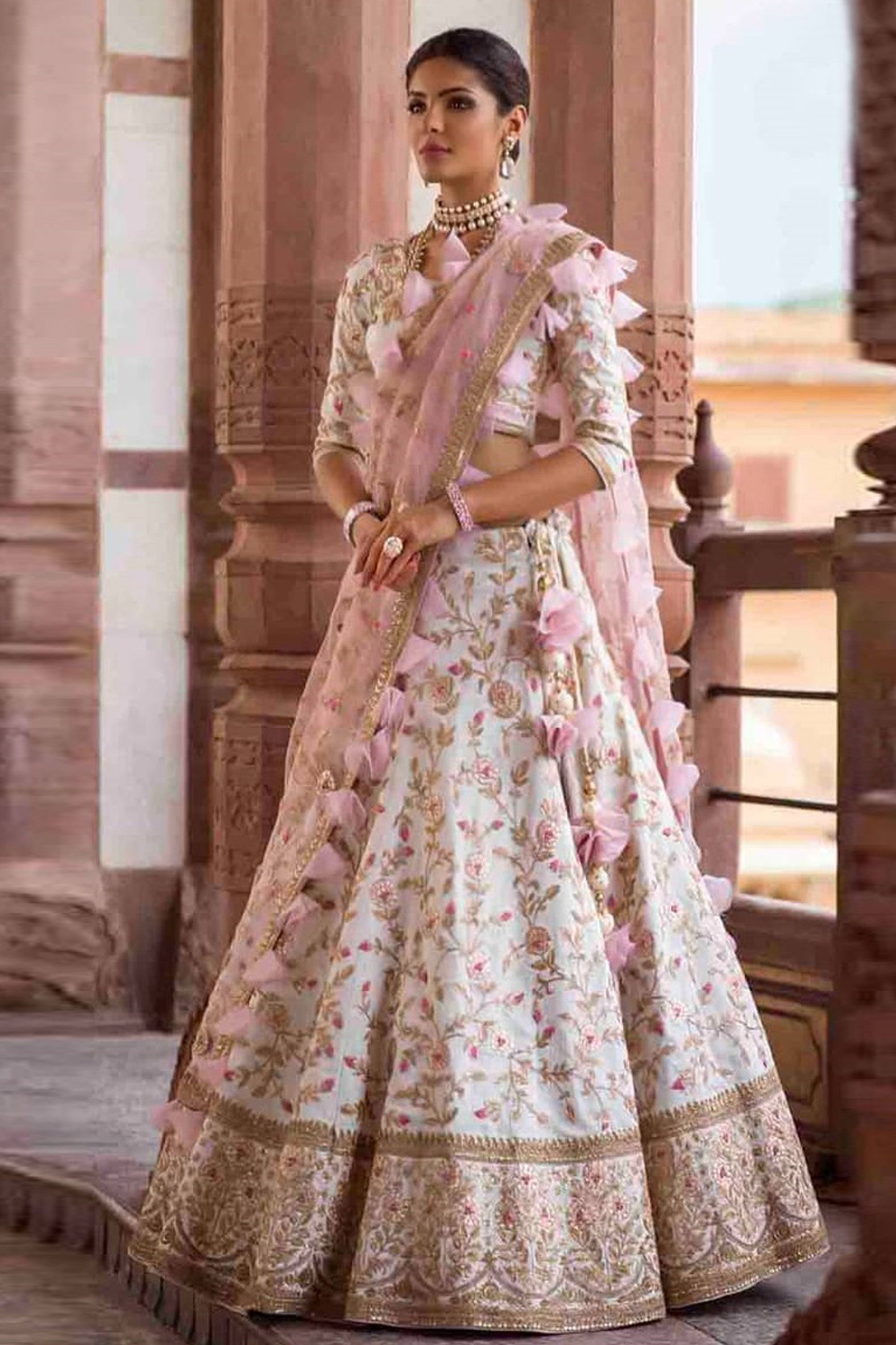 Banglori Silk Embroidered Lehenga Choli In White Colour