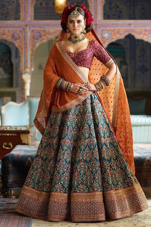 Banarasi Silk Embroidery Lehenga Choli In Deep Ocean Blue Colour