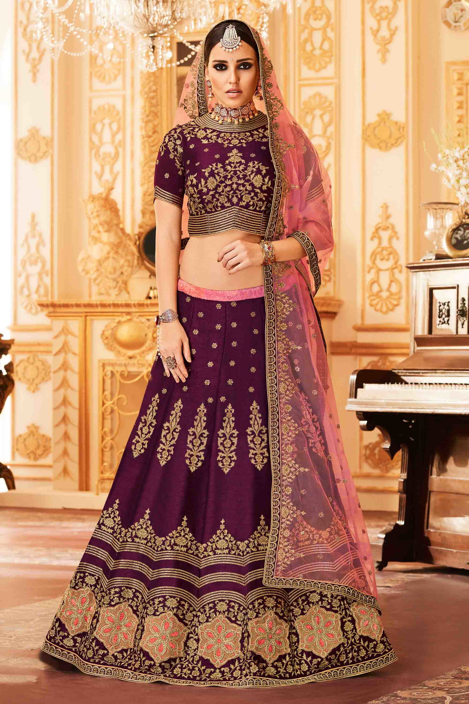 Raw Silk Lehenga Choli In Purple Colour