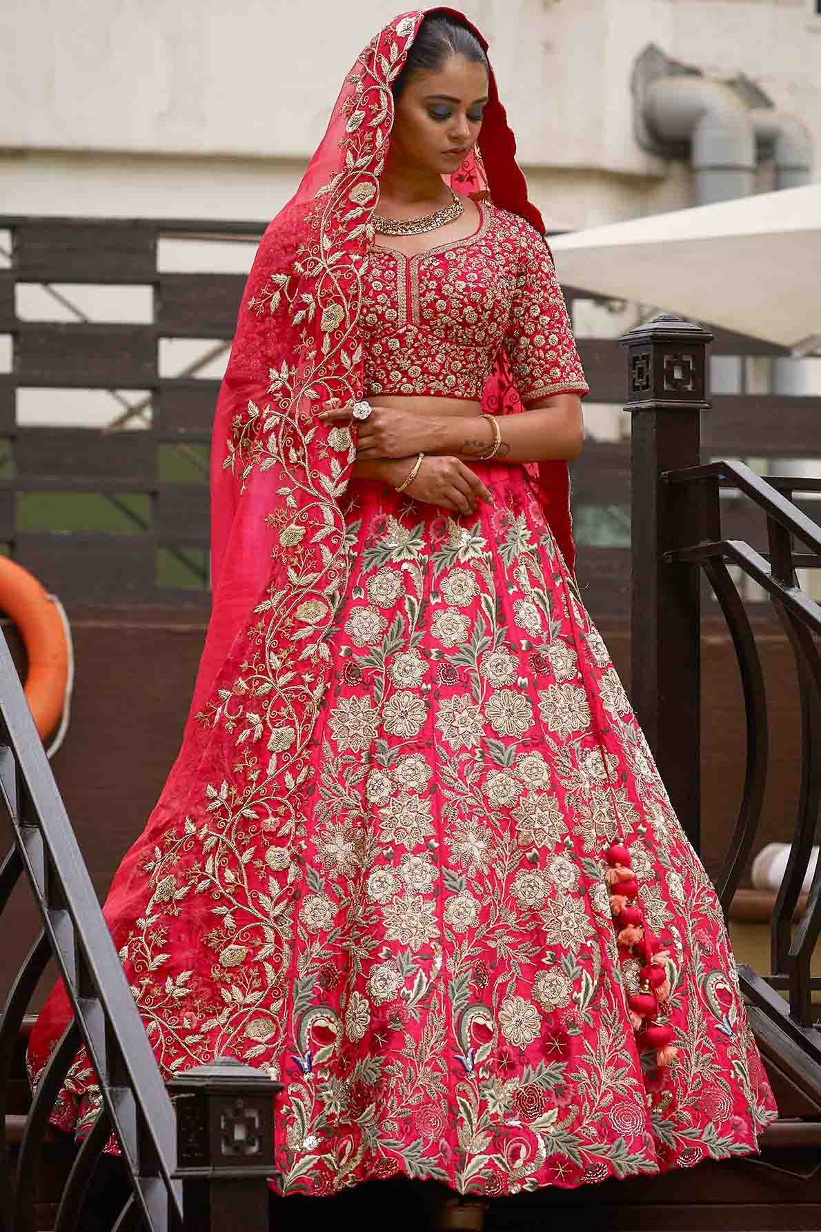 Malbari Silk Embroidery Lehenga Choli In Pink Colour