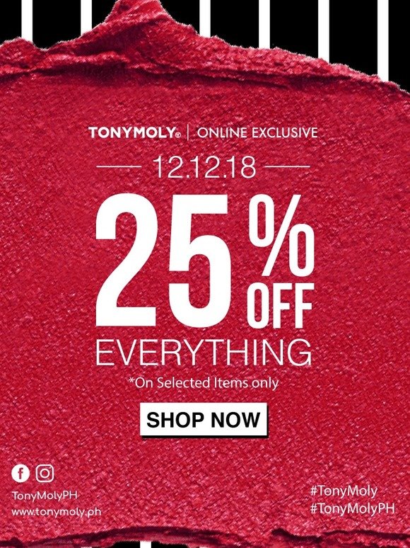 TONYMOLY 12.12 Sale (Up to 25% OFF)