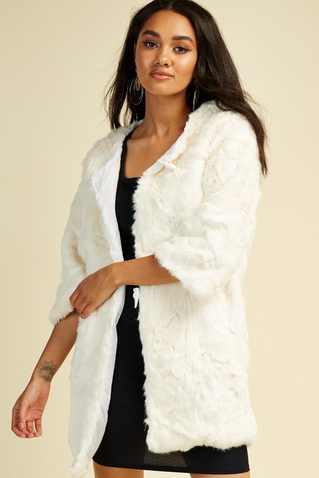 Image of Cream Faux Fur Coat