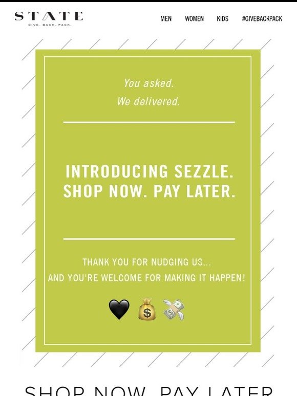 State Bags Buy Now. Pay Later. Milled