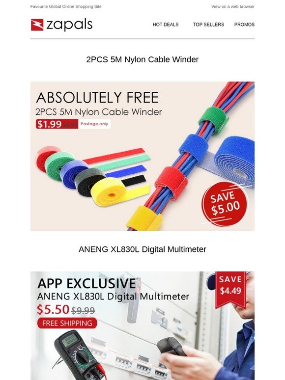 $1.99 Deals - 2PCS 5M Nylon Cable Winder; ANENG Digital Multimeter $5.5 Shipped; Bluetooth V5.0 CSR8670 TX/RX $20 Shipped