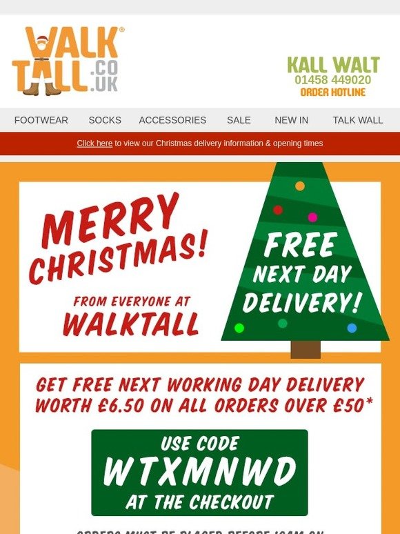 Merry Christmas + Free Next Working Day Delivery offer