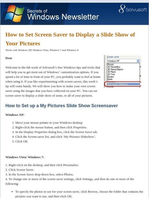 How to Set Screen Saver to Display a Slide Show of Your Pictures (Week 6)