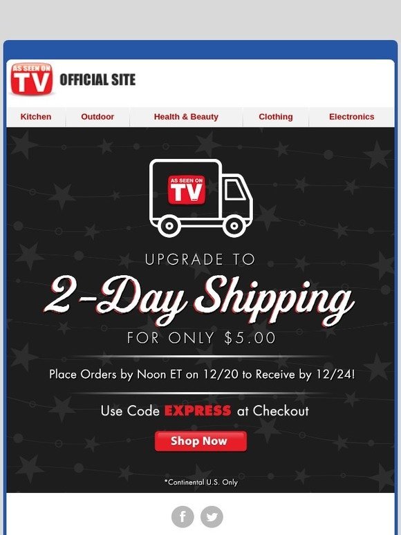 Ensure Delivery by 12/24 with 2 Day Shipping for just $5.00!