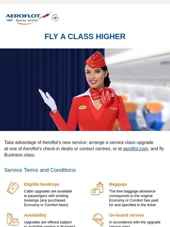 From Economy or Comfort to Business Class. New Aeroflot Service