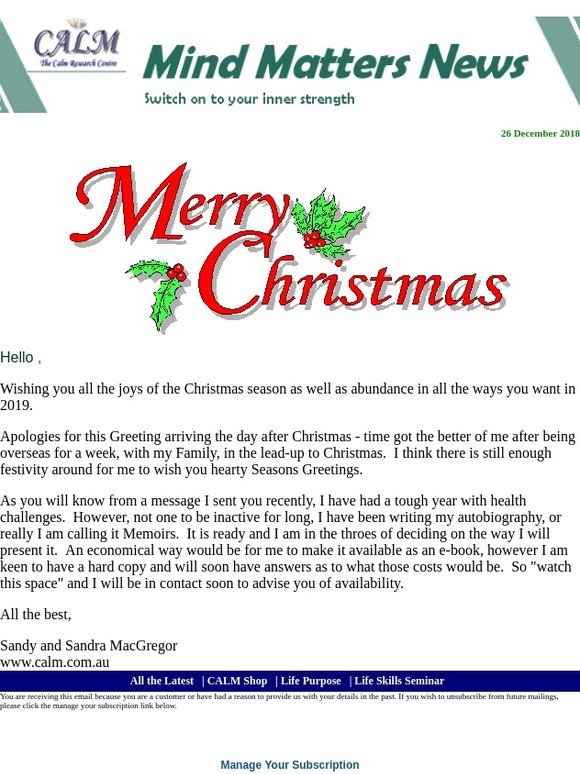 Hello -MMN - Christmas Greetings 2018