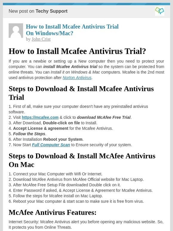 free trial of mcafee antivirus for 90 days