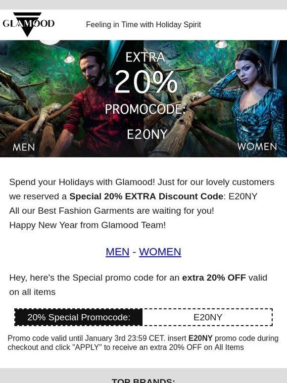 Glamood Best Wishes: extra 20% Discount code just for our Top Customers: E20NY