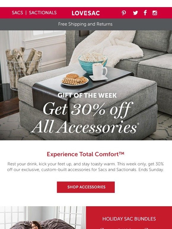 LoveSac Oneofakind Accessories for unparalleled comfort. This week