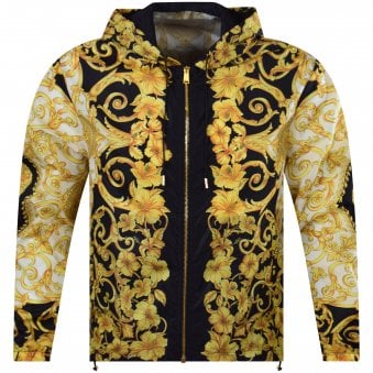 gold hibiscus print hoodie