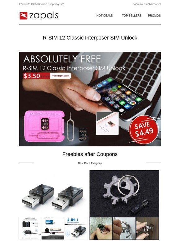 $3.5 Deal - Original R-SIM 12 Classic Interposer SIM Unlock; Bluetooth V5.0 Single Earbud $5.99 Shipped and More Deals From $1