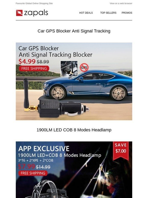 Low, Lower, Lowest Price...Car GPS Blocker $4.99 Shipped; 1900LM LED+COB 8 Modes Headlamp $7.99 Shipped; 200PCS Universal Plastic Rivet $2.6 Shipped