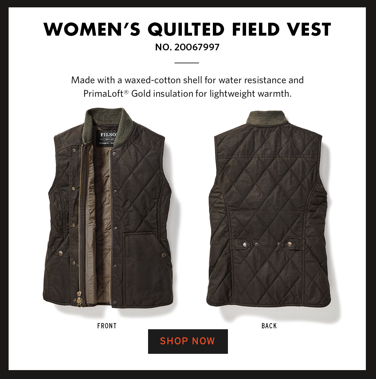 filson women's quilted field vest