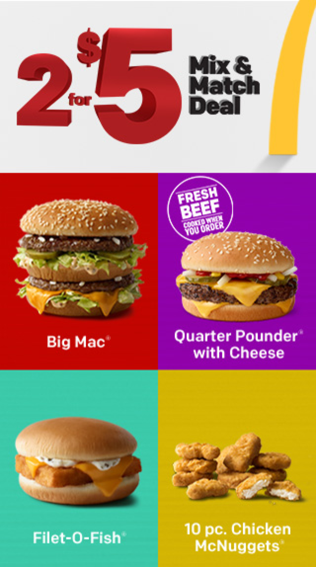 McDonald's The 2 for 5 Mix & Match Deal is back Milled