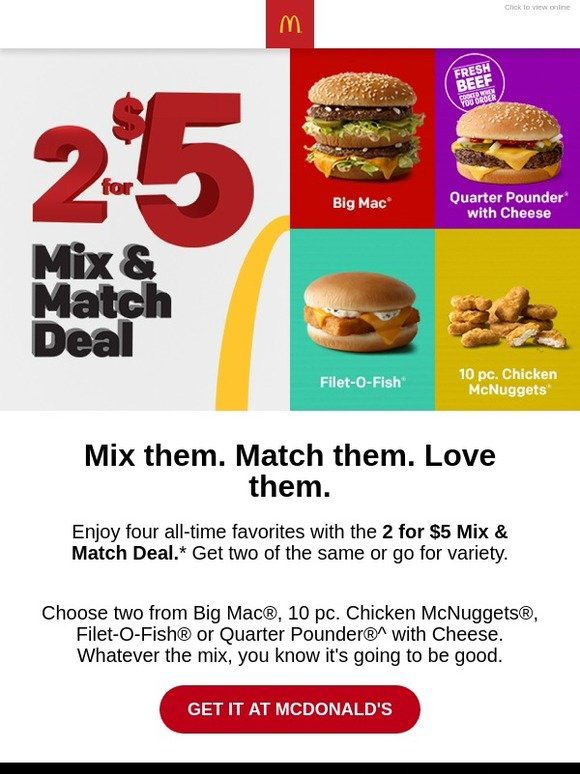 McDonald's The 2 for 5 Mix & Match Deal is back Milled