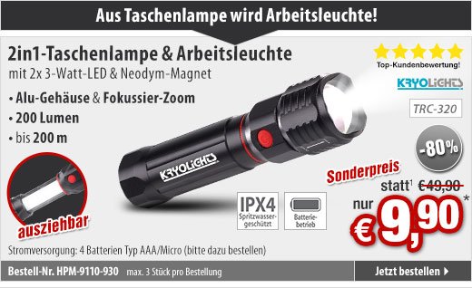 Edelstahl-Gehäuse 15 Lumen PEARL 2in1-LED-Taschenlampe & Laserpointer 