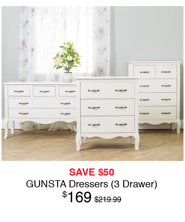 Gunsta Dressers (3 Drawer) Now $169 - Save $50