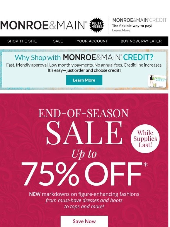 Monroe and Main Wear Now and Pay Later. Discover Monroe and Main