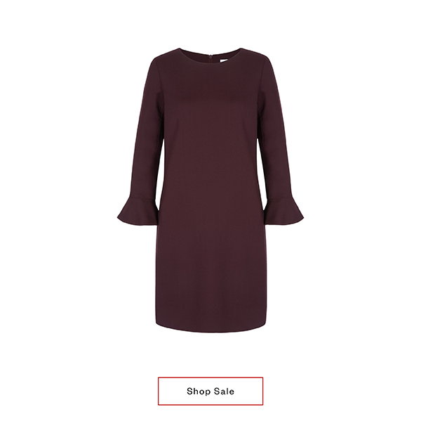 With softly-fluted sleeves, this plum-hued dress will take you effortlessly from desk to dinner